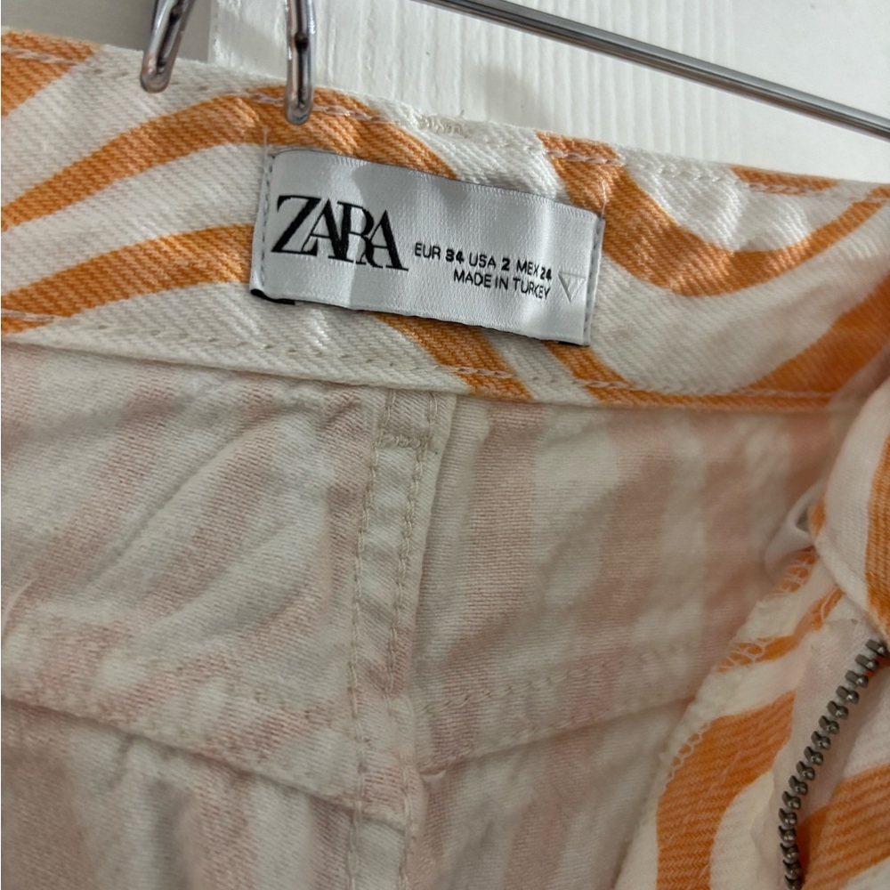 Zara Orange & White Striped Zip-Front Jacket